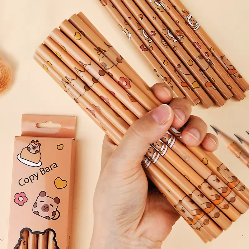 12pcs Capybara Pencils Sketching Drawing With Eraser Unpointed For School Office Students Stationery Supply eraser pencil writing stationery drawing pencils