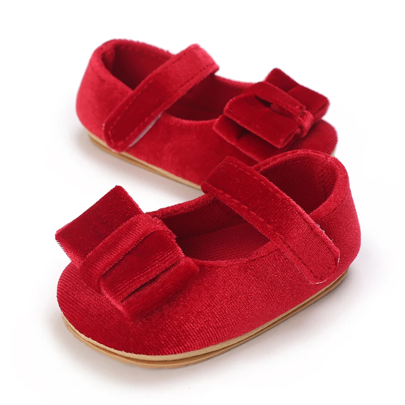 Spring and Autumn Newborn Flat Shoes Cute Velvet Bow Princess Shoes Soft Sole Anti slip First Step Shoes for Girls baby shoes soft sole shoes