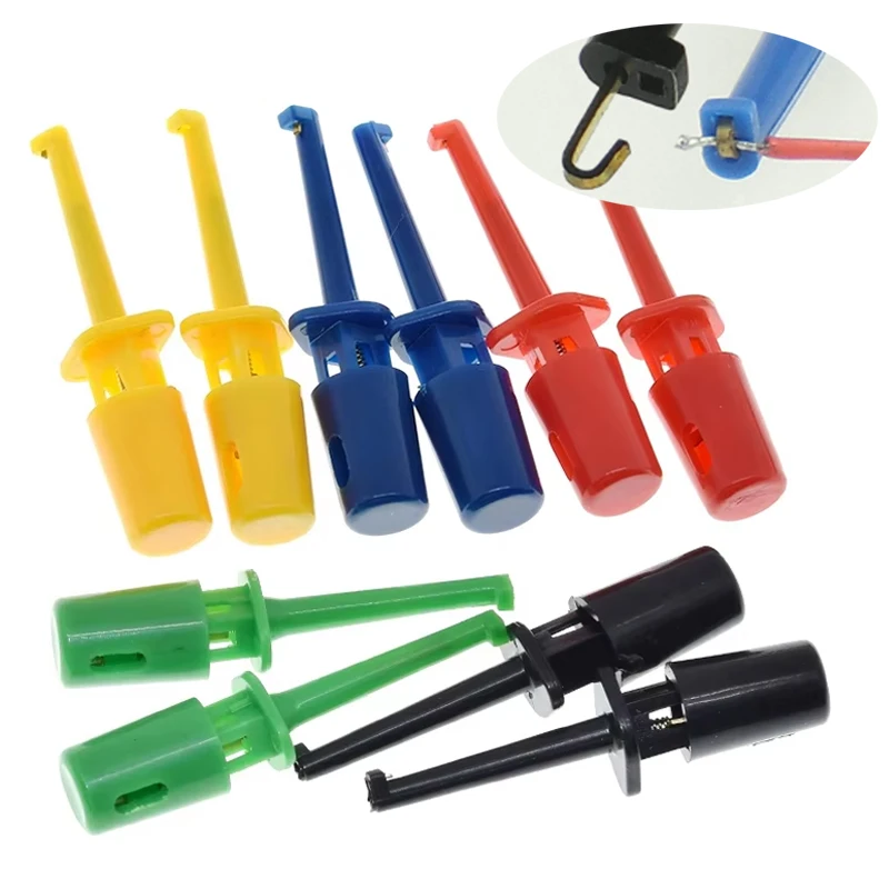 10Pcs Small Size Round Crocodile Clip Hook Test Clip Mini Single Test Hook Probe for Electronic Testing IC Grabber