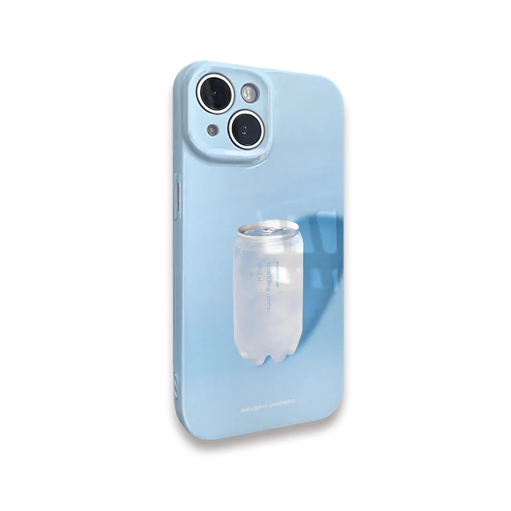 Korean Ins Blue Soda Design Acrylic Hard Phone Case