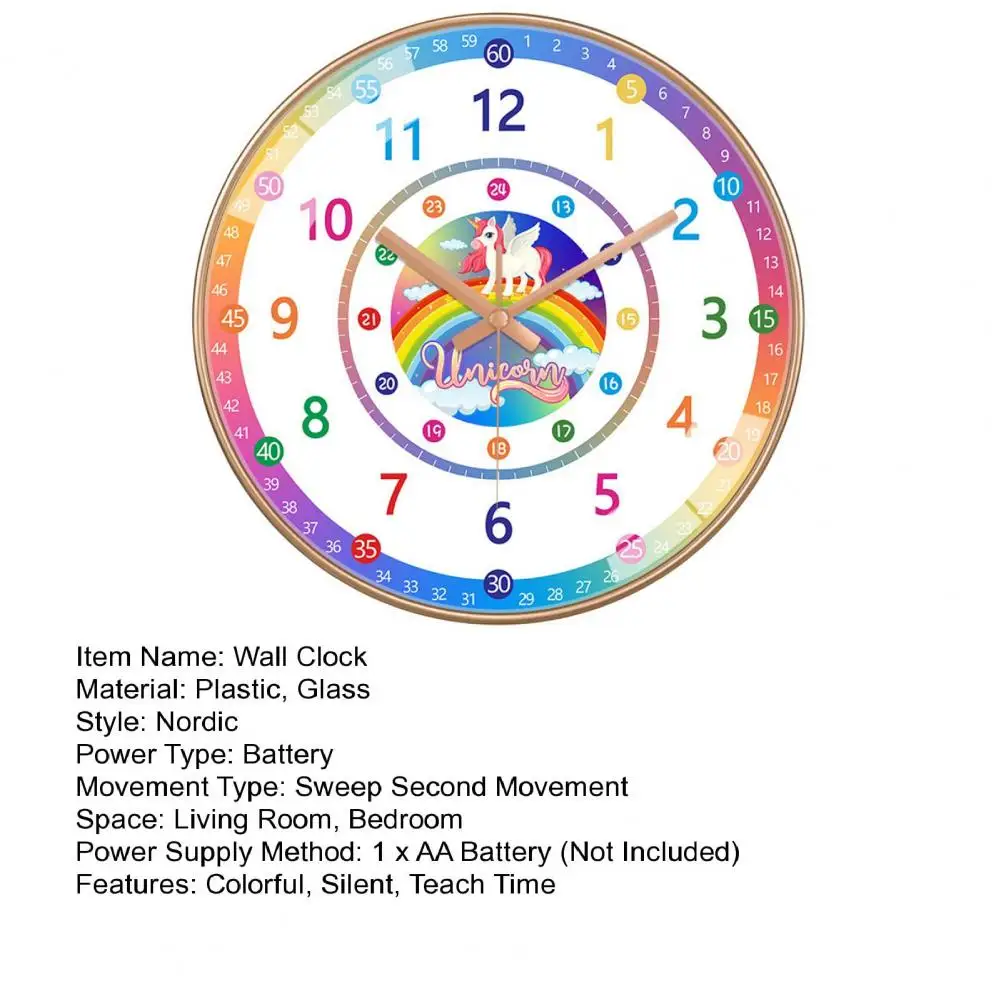 Children Learning To Tell Time Teaching Clock Colorful Wall Clock Bedroom Playroom Teach Time Skills Clock For Kids Room Decor 5