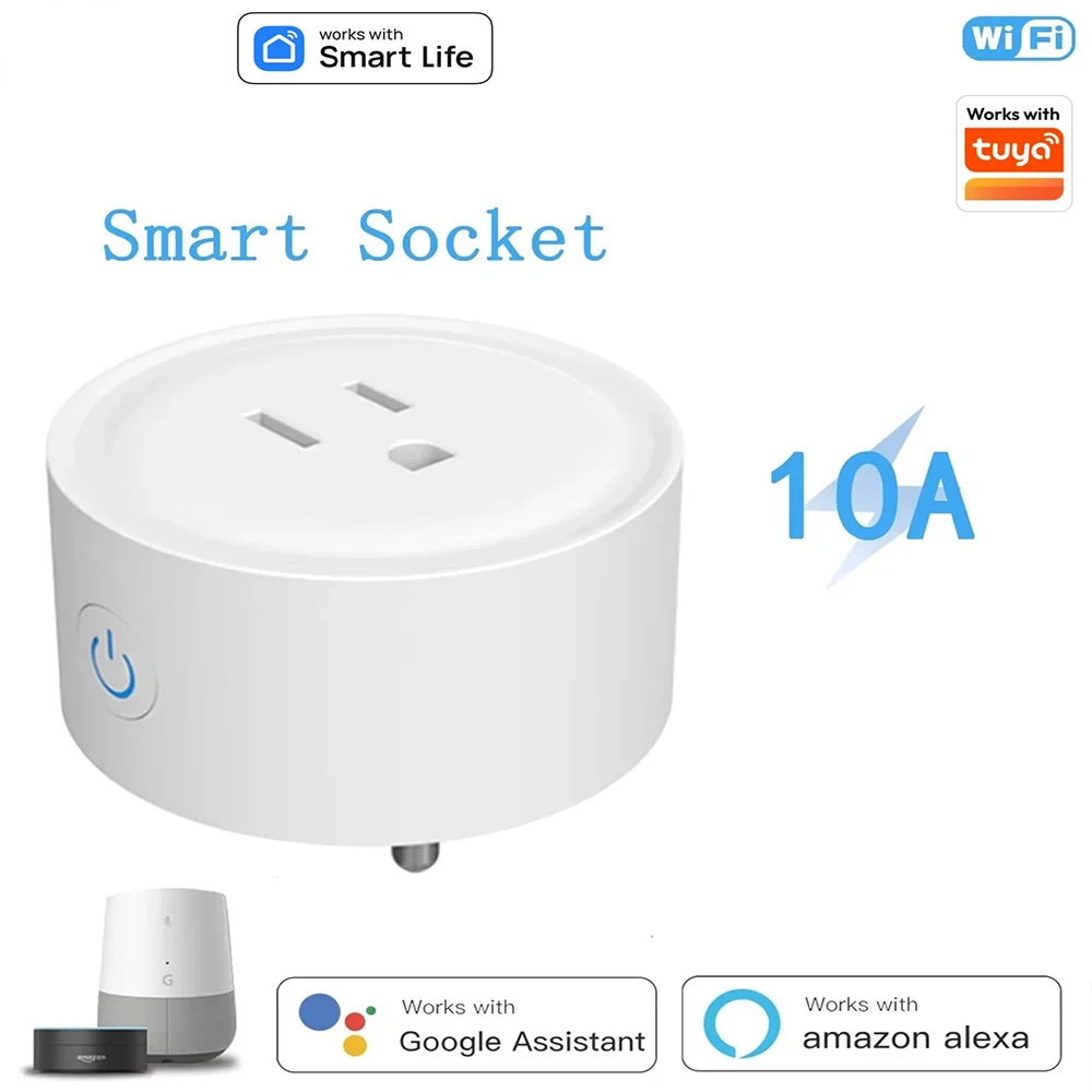 Smart Plug WiFi Smart Plug US Standards 10A Timeing Voice Control Works with Tuya Alexa Google Home