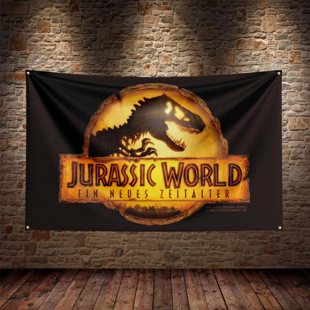 3x5 Ft Jurassic Park Flag Polyester Printed Dinosaur Banner For DecorCourtyard