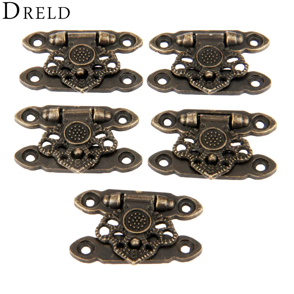 Antique Bronze Alloy Latch Hardware Decorative Jewelry Gift Wooden Box Suitcase Hasp Latch Hook With Screws 37*25MM 5Pcs DRELD