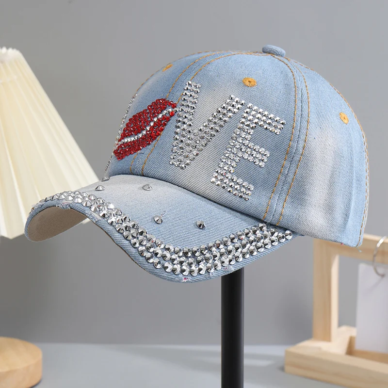 Baseball mütze für Frauen Pailletten Strass Tröpfchen Casual Sport kappe weibliche Jeans tuch verstellbarer Hut Sonnenschirm Hip Hop – Detail 9