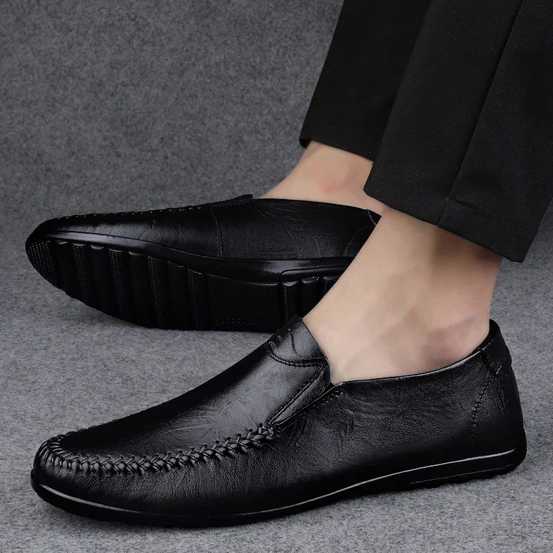 كل مباراة المشي أحذية رجالي الراقية اليدوية جلد طبيعي حذاء رجالي الشقق الإيطالية الفاخرة العلامة التجارية ضوء حذاء رجالي كاجوال