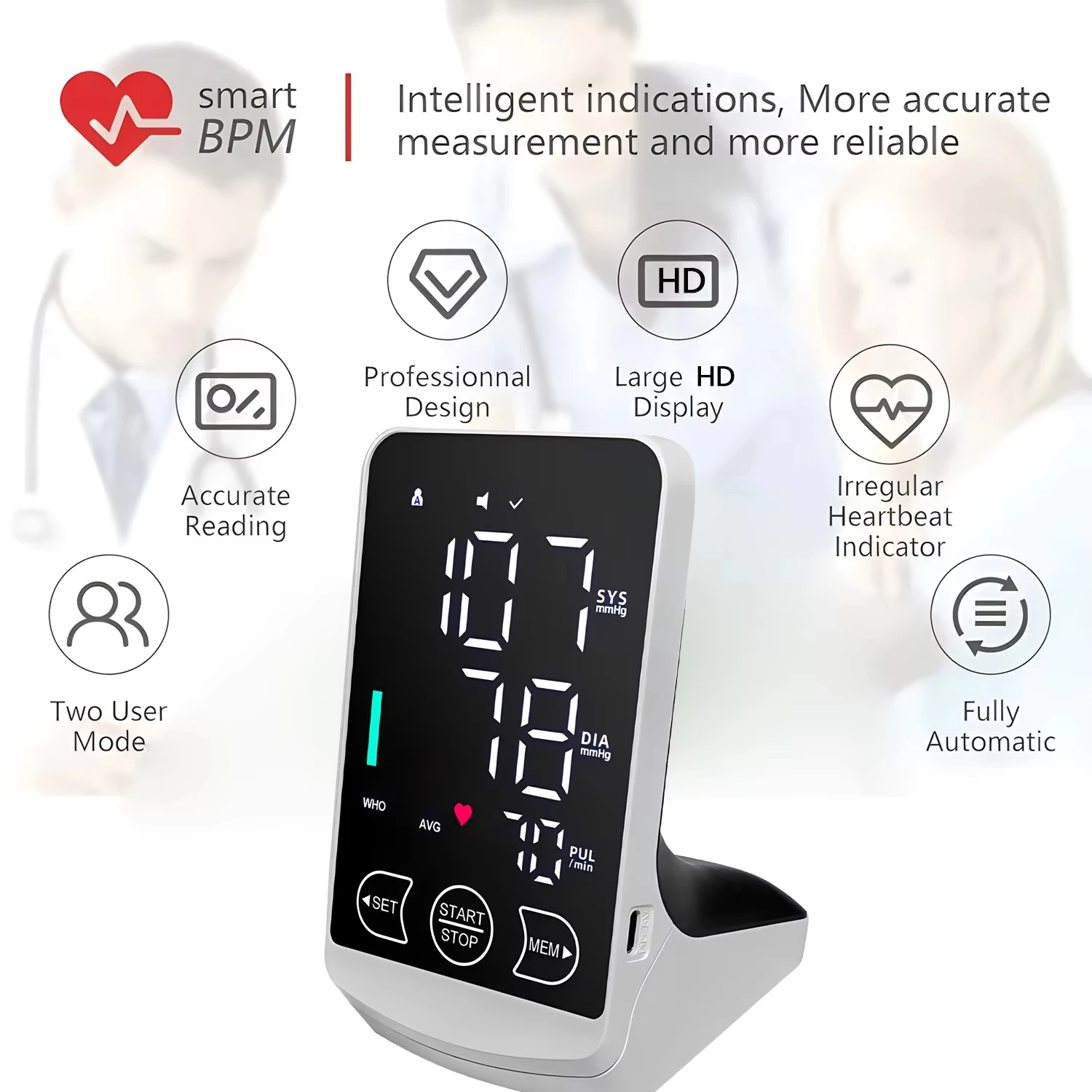 English Voice Large Display LED touch Screen Rechargeable Automatic Tonometer Arm Blood Pressure Monitor Digital Tensiometer 4