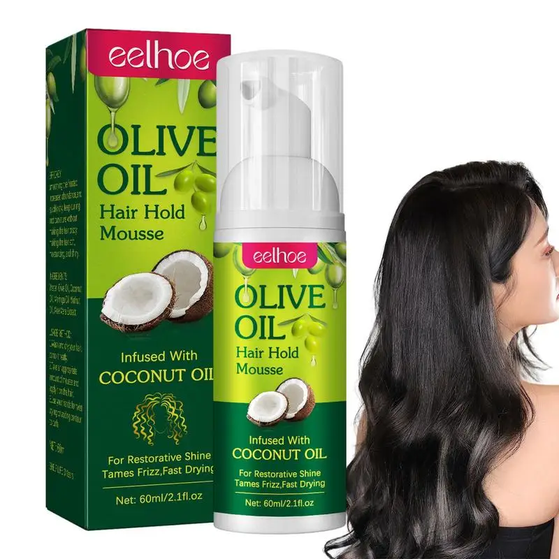 Curly Hair Mousse 60ml for Wigs Strong Hold Olive Oil Hair Styling Mousse Anti-Frizz Foam for Styling Women Men