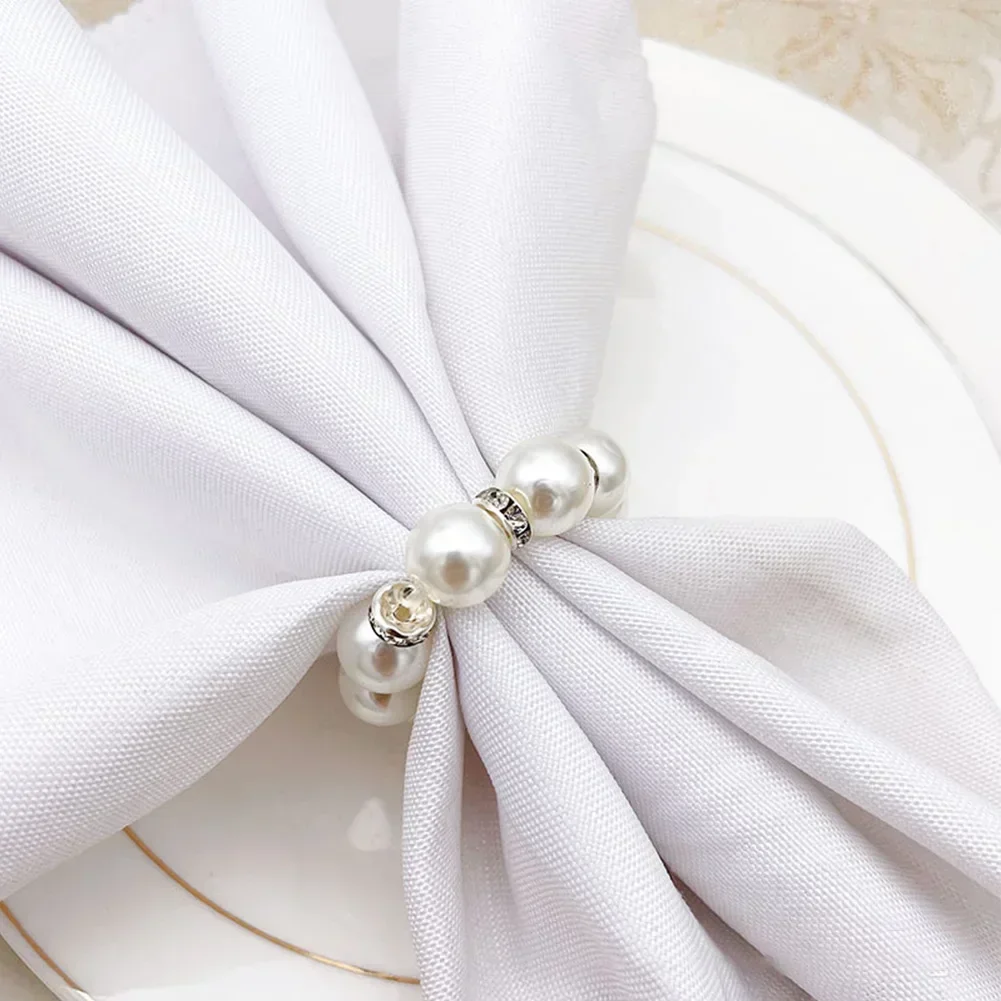 12 Pcs Pearls Napkin Ring Napkins Holders Table Decoration for Party Wedding Kitchen Dining Room Family Dinner
