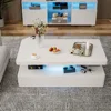 LED High Glossy Coffee Table, Modern Coffee Table, 2 Tiers Rectangle Design Coffee Table with 16 Colors LED Lights 5