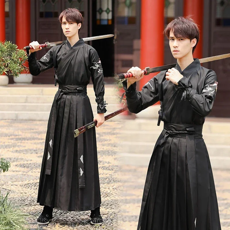 

Ming Style Male Modern Hanfu Set Student Men Wuxia Cosplay Costume Ancient Swordsman Chinese Clothing Black Outfit Spring Summer