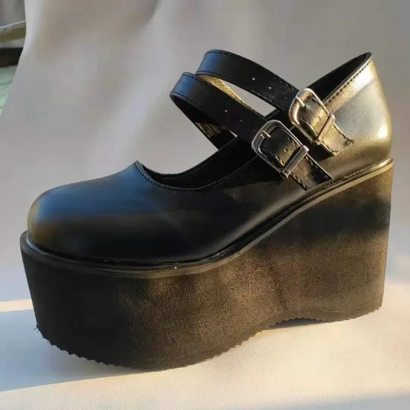 Platform Ronde Retro ronde neus lakleer Mary Janes groot formaat 43 platform wedge ...