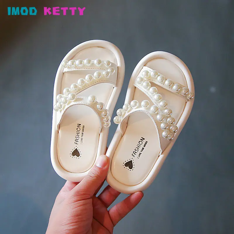 

Girls Slippers 2022 New Korean Edition Pearl Non-slip Soft-soled Sandals Children's Slippers Summer Fashion Cute Beach Shoes