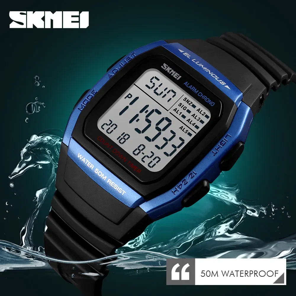 SKMEI 1278 Sports Waterproof Watch for Men Dual Time Countdown Digital Mens Wristwatch Stopwatch Alarm Clock 1381 montre homme 5