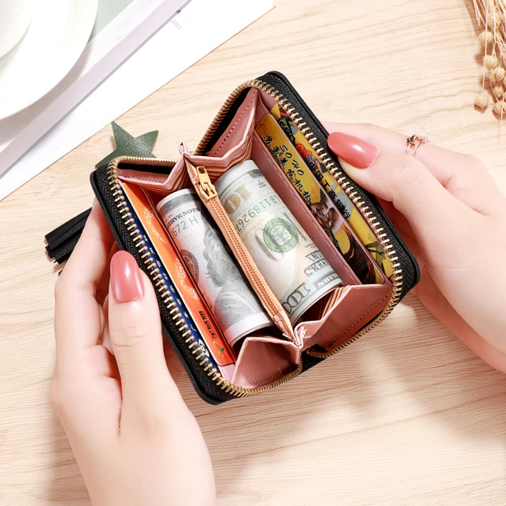 Female Hand Wallet PU Leather Material Cute Short Zipper Wallet Ladies Mini Tassel Wallet Small-sized For ' Night Out