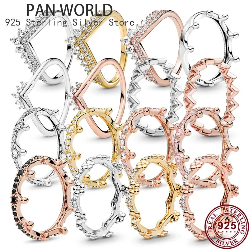 925 Sterling Silver Light Extravagant Wishing Bone Crystal Crown Women's Pan Couple Ring Suitable For Wedding Gift Charm Jewelry keychain charm mold rainbow light effect pet pendant epoxy molds dropship