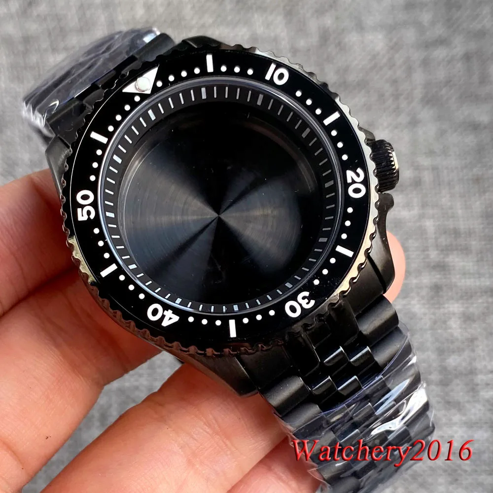 

Tandorio 41mm Black PVD Mens Watch Case Dive 3.8 O'clock 20ATM Waterproof fit NH34 NH35A NH36A SKX007 Auto Rotating Bezel