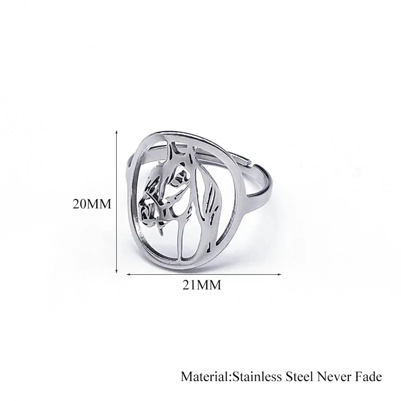 Horse Head Rings for Women Men Stainless Steel Silver Color