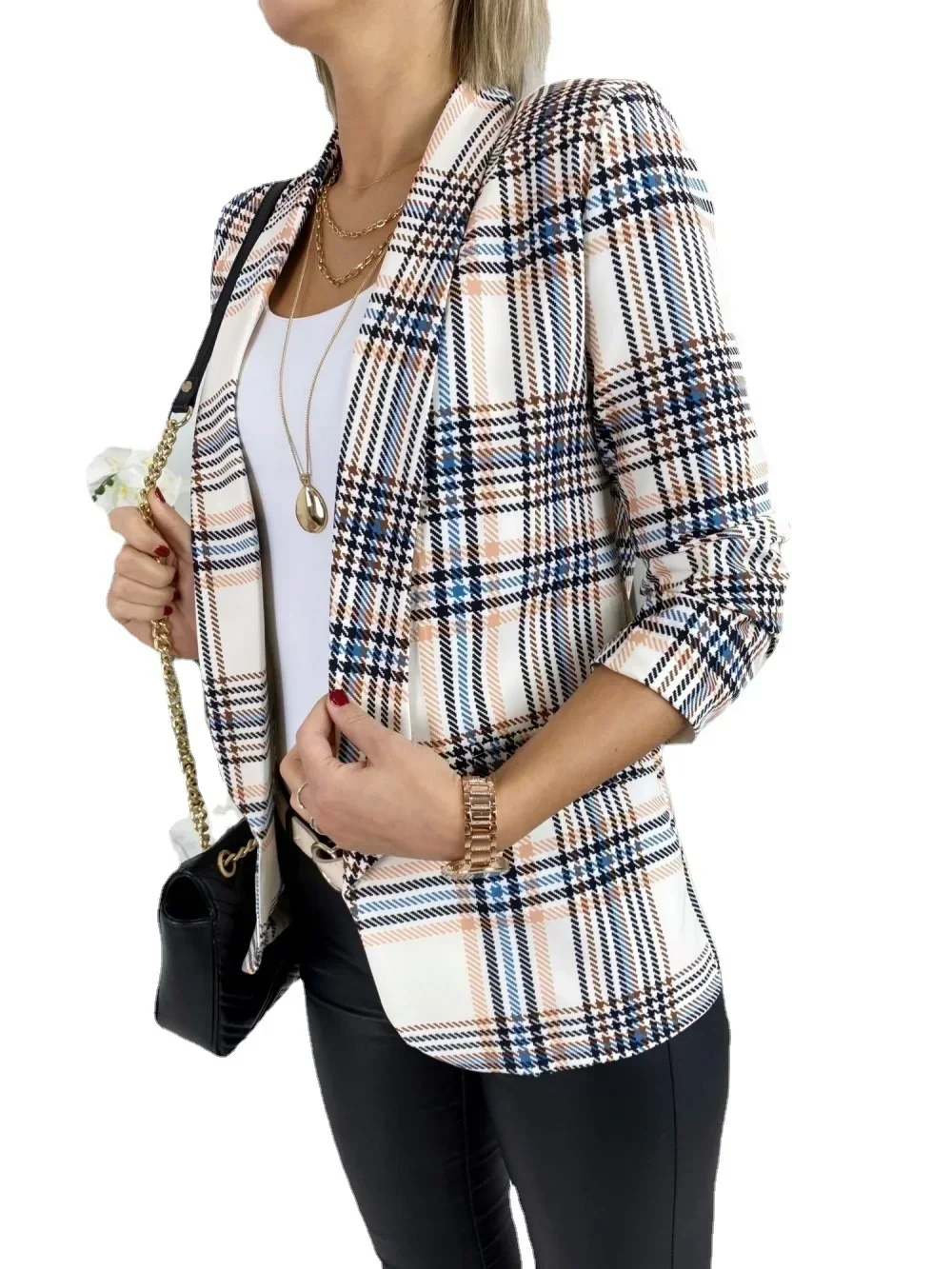 

Plaid Blazers for Women Autumn Winter Fashion Long Sleeve Casual jackets Office Lady Clothes Outwear Top Suit Ladies Slim Blazer