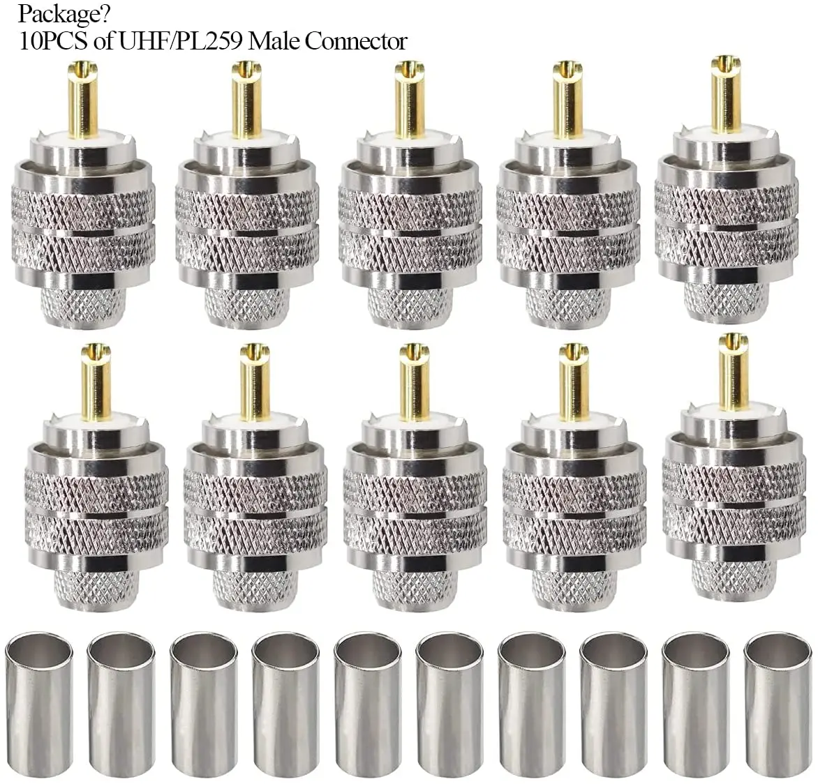 Connettori A Crimpatura Pl259 Maschio 10 Connettori UHF PL259 Maschio Per Crimpatura - Per Cavi Coassiali RG58, RG142, RG400, LMR195 Connettori Per Cavo RG58 - Foto 9