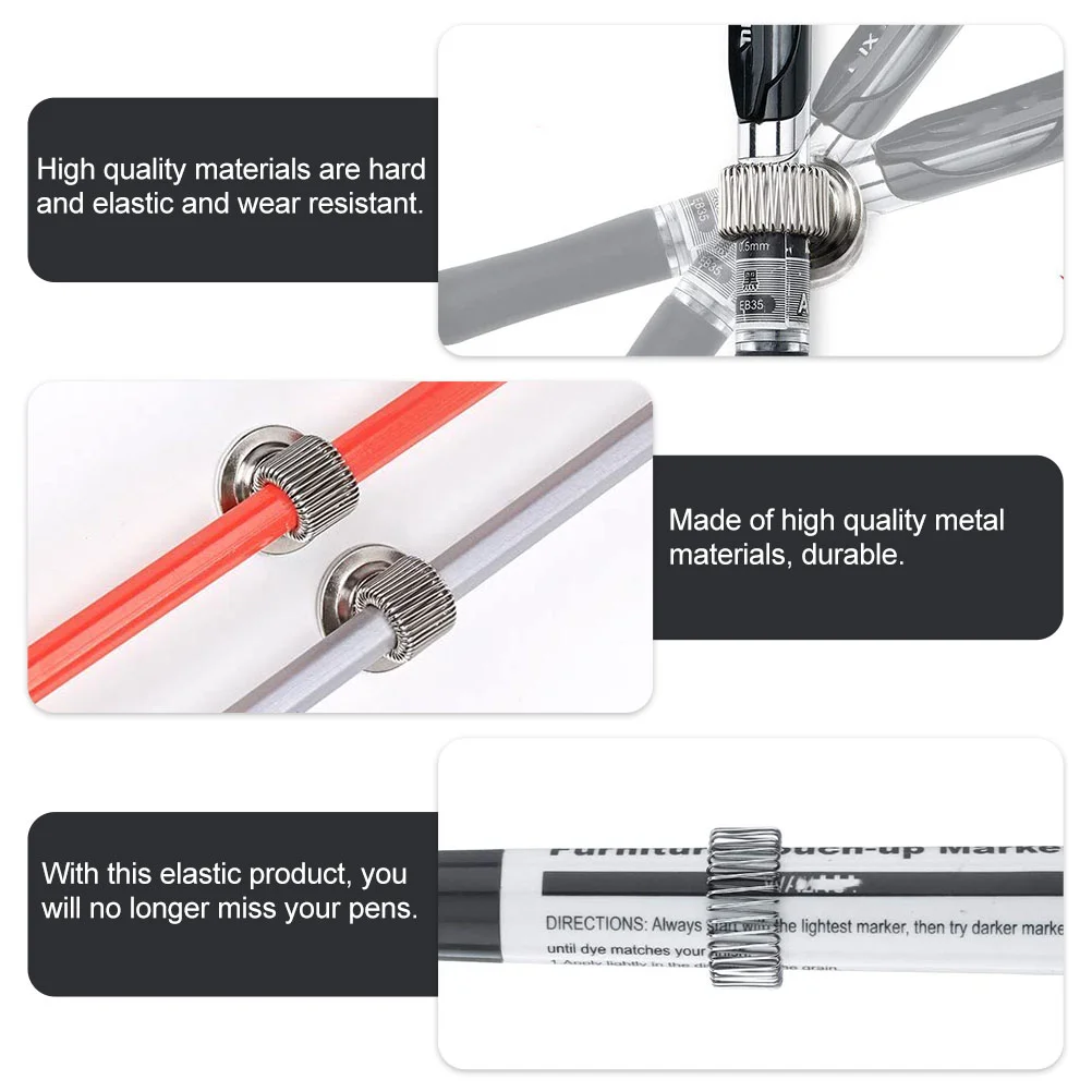Metal Pen Spring Clip Holder Book Mark Stainless Steel Loop Organizer Iron Clamp Notebook Office accessories 12 Pcs