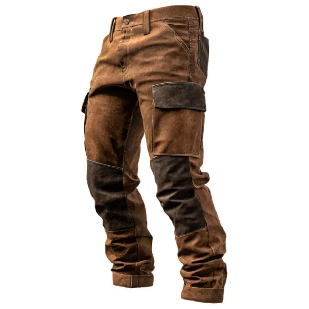 Men Trousers Vintage Suede Work Pants with Reinforced Knees