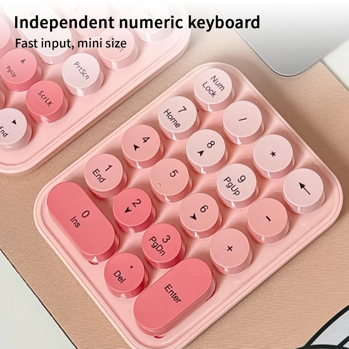 MOFii 3-in-1 무선 키보드 마우스 콤보, 핑크색 라운드 귀여운 키캡, 2.4G 플러그 앤 플레이, PC 노트북용 US QWERTY 레이아웃