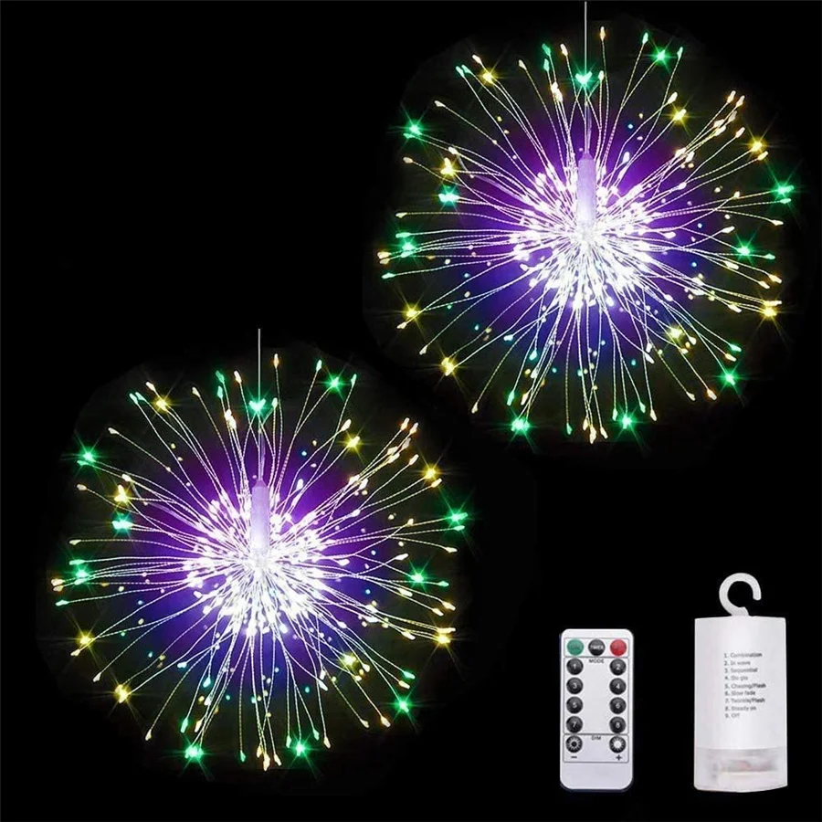 Hanging Starburst String Lights Outdoor 200LEDs 8 Modes Fairy Firework Lights for Christmas Party Wedding Garland Patio Decor