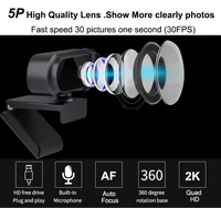4K 2K Autofoucs Microphone Webcam 30fps Full HD for Gamer Live Video Calling Online Meeting Driver Free USB Plug Privacy Cover - Image 3