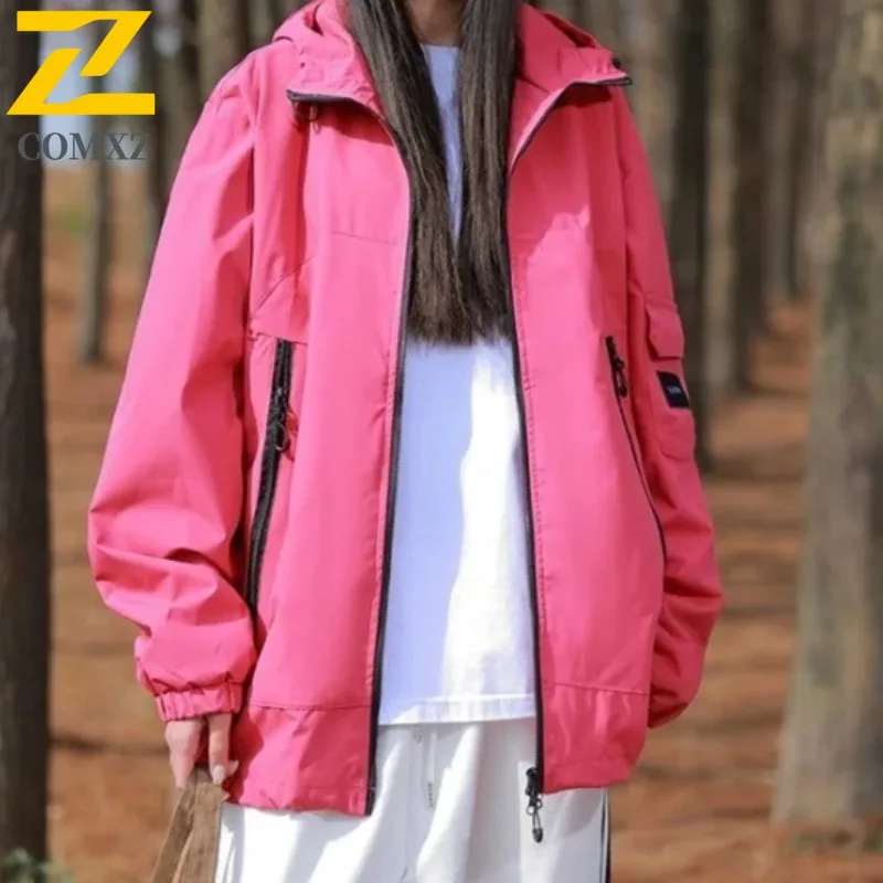 COMXZ Jacket Men Streetwear Waterproof Windproof Oversized Workwear Coat for Hiking Camping Fishing Hooded Outdoor Techwear2025