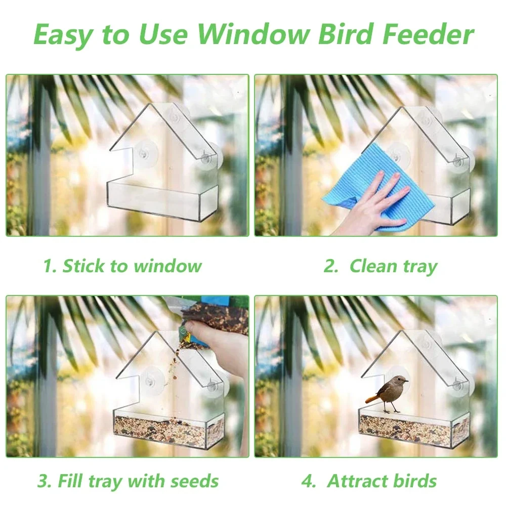Acrylic Bird Feeder Window Hanging Clear Bird House Feeding Cage With Suction Cup for Home Window Garden Patio Feeder Tray