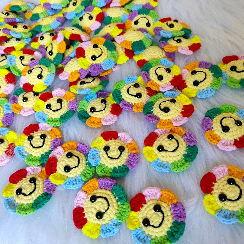 DIY Handmade Wool Crochet Colorful Smile Crochet Sunflower Sweater  Decorations Cute Cartoon Sun Ornament Accessories Knit