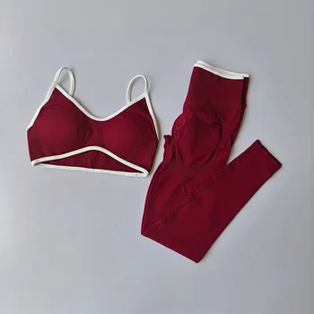 Women's Fitness Suit, Strappy Contrast Color Patchwork Sports Shockproof Slimming Quick-Dry Nude Feel Pants, Yoga Wear 1