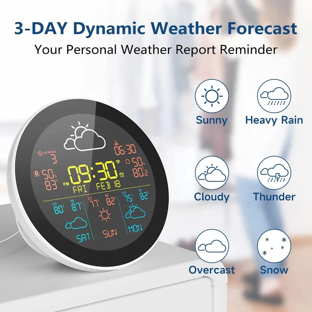 Pour Tuya Wifi Station météo w / horloge température humidité mètre horloge  nouveau - Snngv