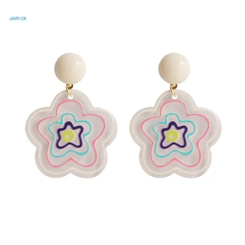 

European American Jewelry Exaggerated Design Color Acrylic Flower Earrings