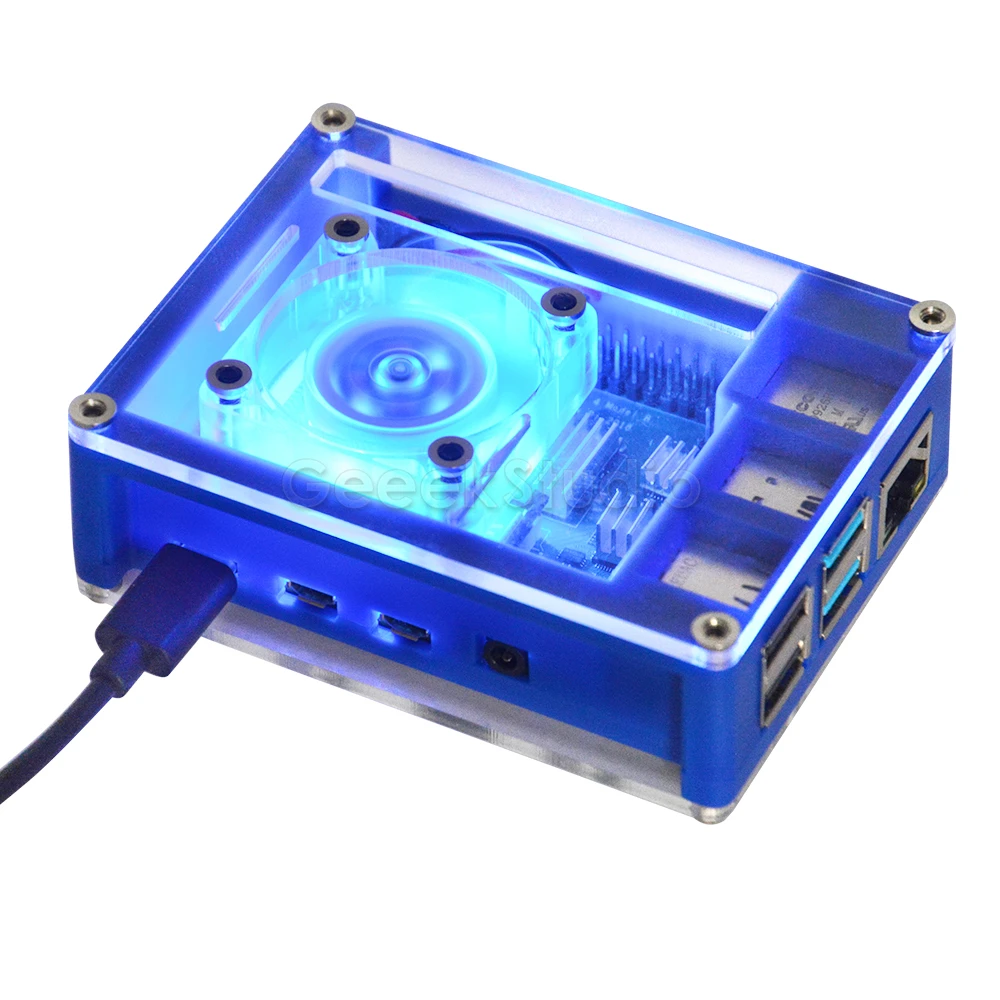 ABS Plastic Blue & Transparent Enlosure Case with Large Cooling Fan 40*40*10mm Heat Sink for Raspberry Pi 4 B