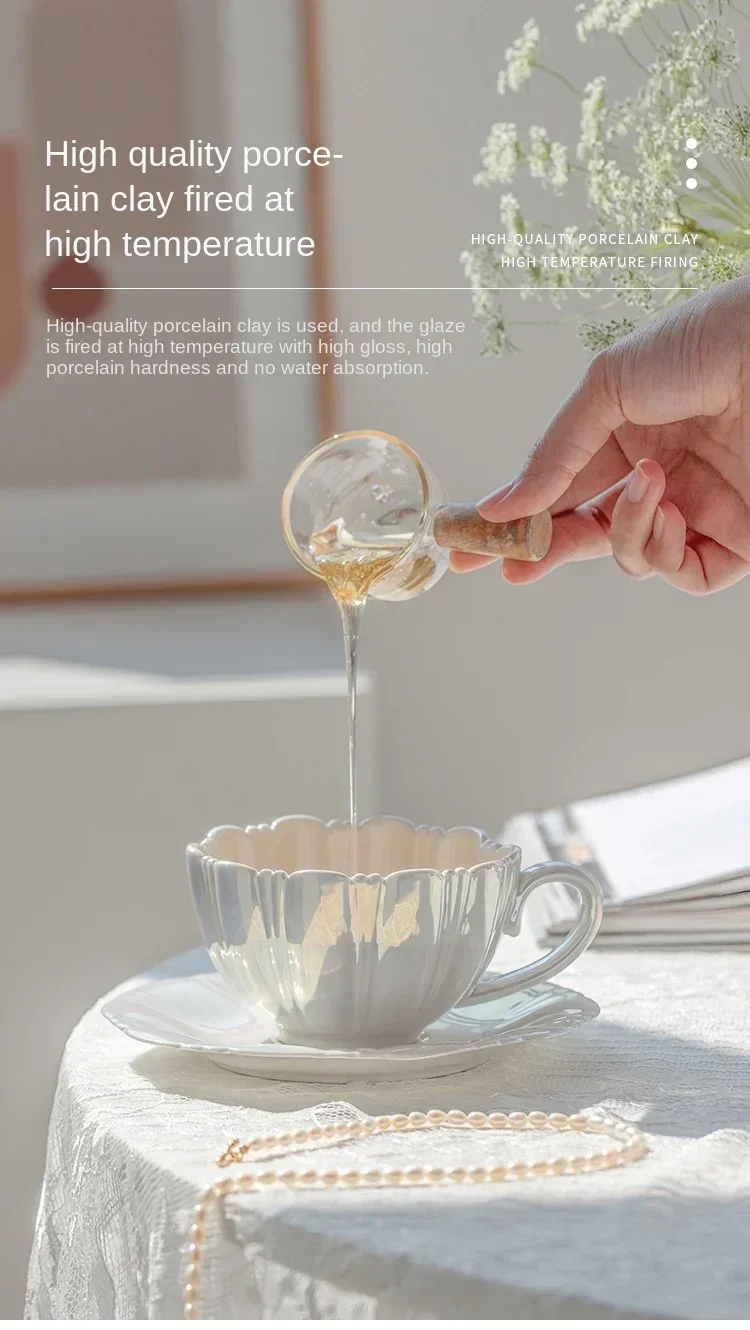 Description Picture 4 of itemCreative And Simple Pearl Petal Coffee Mug With Saucer Ceramic Gift Tea Set Luxury European Chic Cup Gift Beautiful Tea Mugs Bar