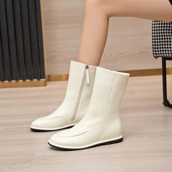 DIMANYU Female Knight Boots Genuine Leather 2026 New Windside Zipper Women Ankle Boots Fashion Large Size Ladies Short Boots