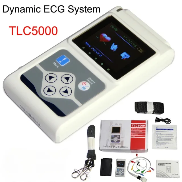 TLC5000 12 Channels Dynamic ECG Holter Handheld Heart Rate Tester 24 Hours Cardiac Monitoring EKG Recorder Analyzer System