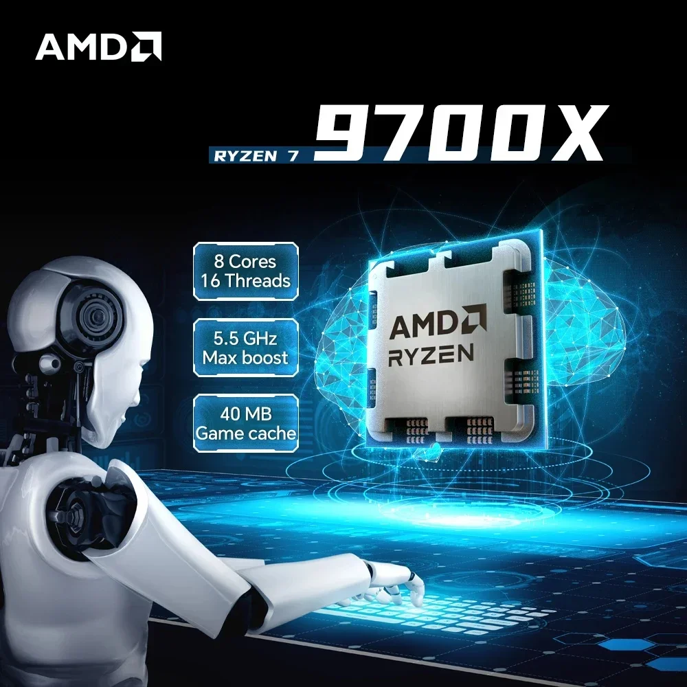 AMD 라이젠 7 9700X 게이밍 및 사무용 듀얼 유즈 데스크탑 CPU 8코어 16스레드 5.5GHz 32MB 캐시 AM5 DDR5 4nm 쿨러 미포함