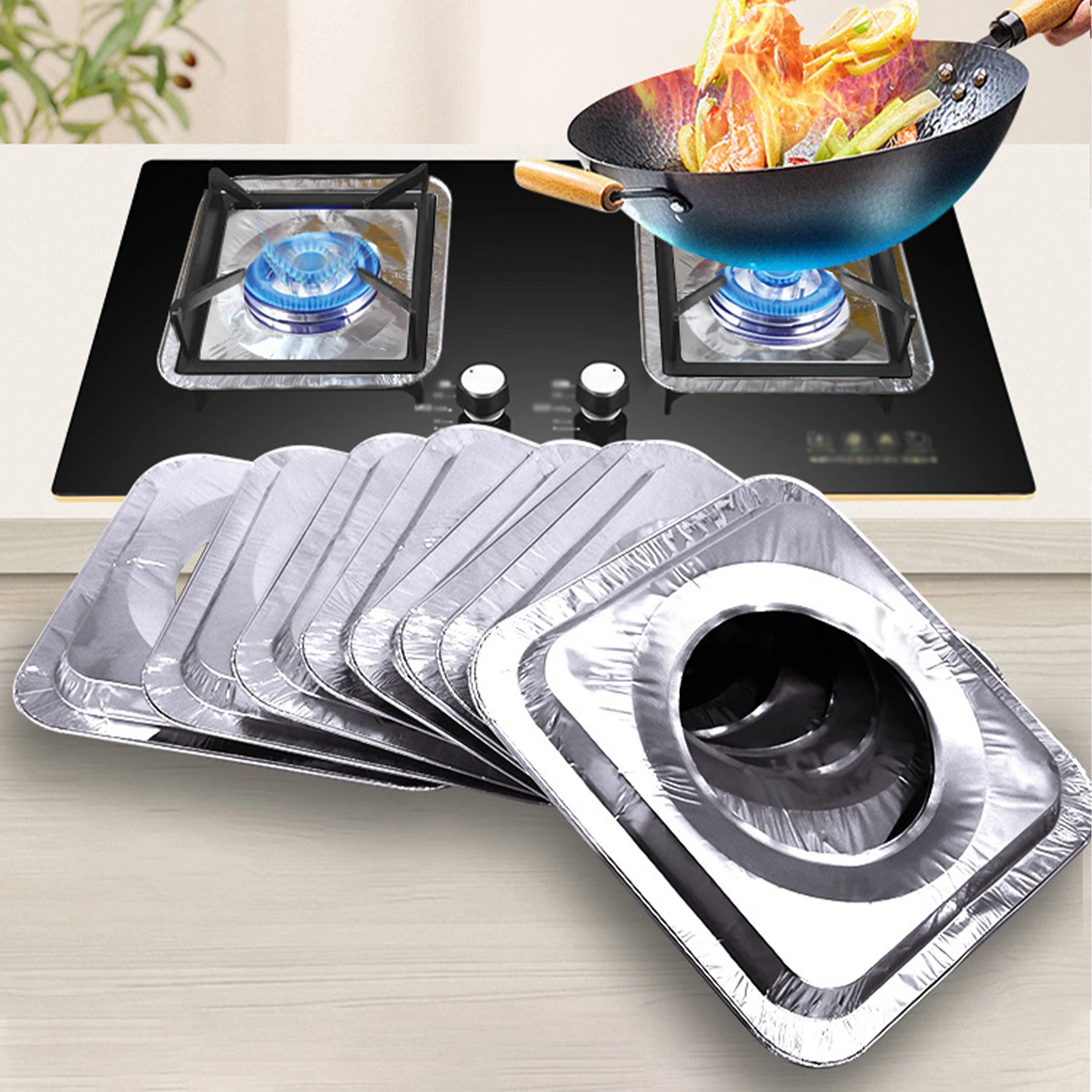 Kitchen Gas Stove Oil Proof Pad Aluminum Foil Stove Burner Covers Reusable  High-temperature Resistant Stove Top Protector 10pcs