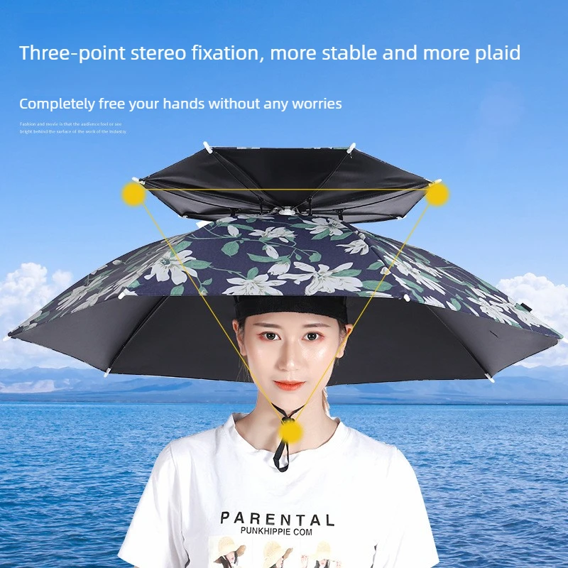 낚시, 차 따기용 대형 이중 레이어 헤드 우산, 통기성 디자인의 방풍 햇빛 가리개, 긁힘 방지 내구성