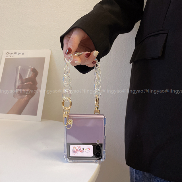 Bracelet Long Lanyard Cherry Phone case For Samsung Galaxy Z Flip 3 Hand Chain Cover