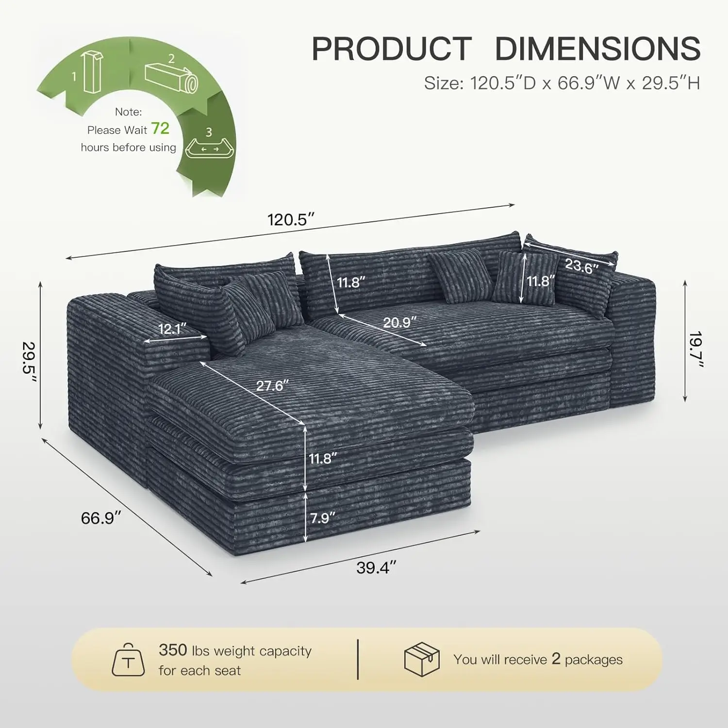 Plush Corduroy Sectional Sofa 2