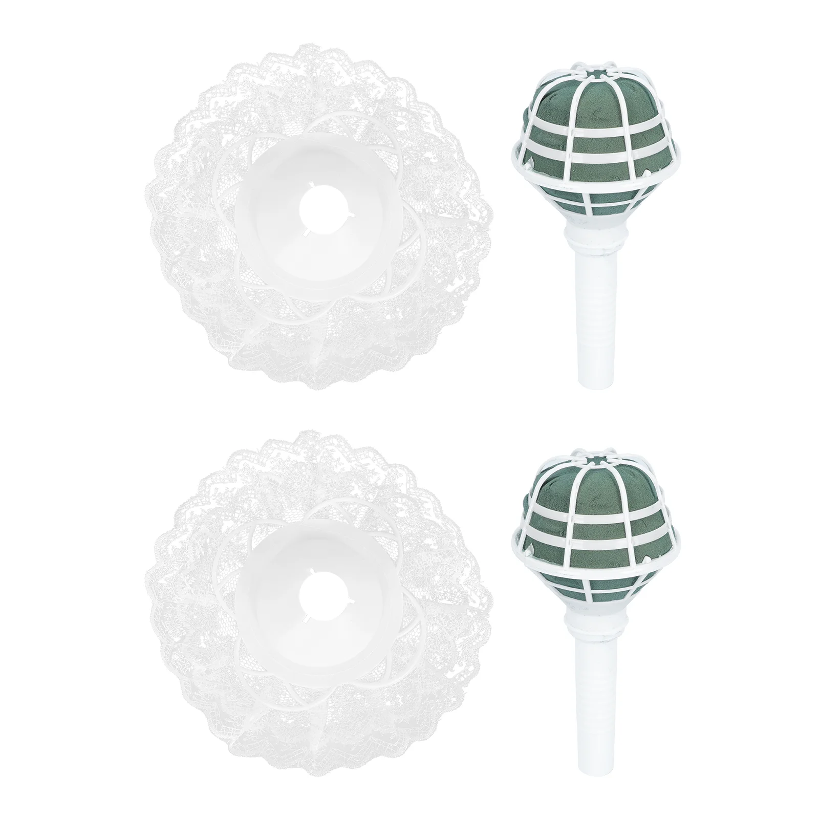 

2 Sets of Wedding Flower Arrangement Tool Decorative Bridal Floral Handle with Lace