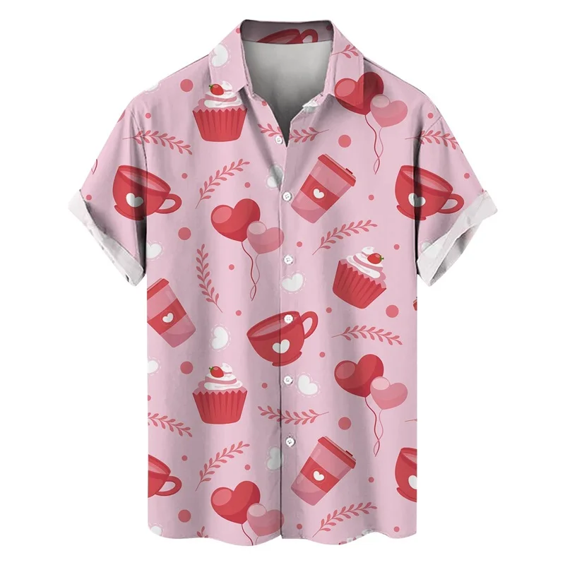 thumbnail image 1 of Camisas con botones para el día de San Valentín con estampado 3D para hombre, camisas casuales de verano de manga corta con cuello extendido para la playa, camisas de moda para hombre, 1 of 5