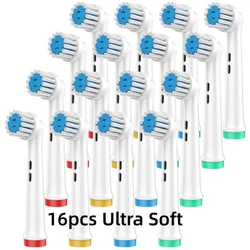 Premium Replacement Brush Heads - Pack of 16/20 for Sensitive and Cross Action Cleaning (16 Ultra Soft)