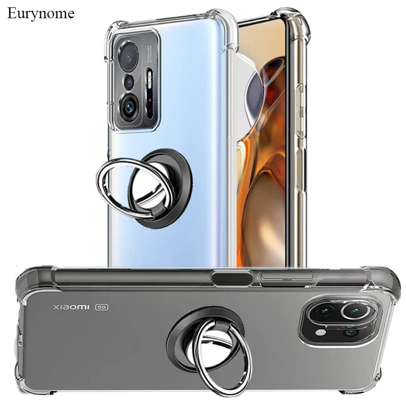 Clear Shockproof Silicone TPU Phone Case with Ring Holder