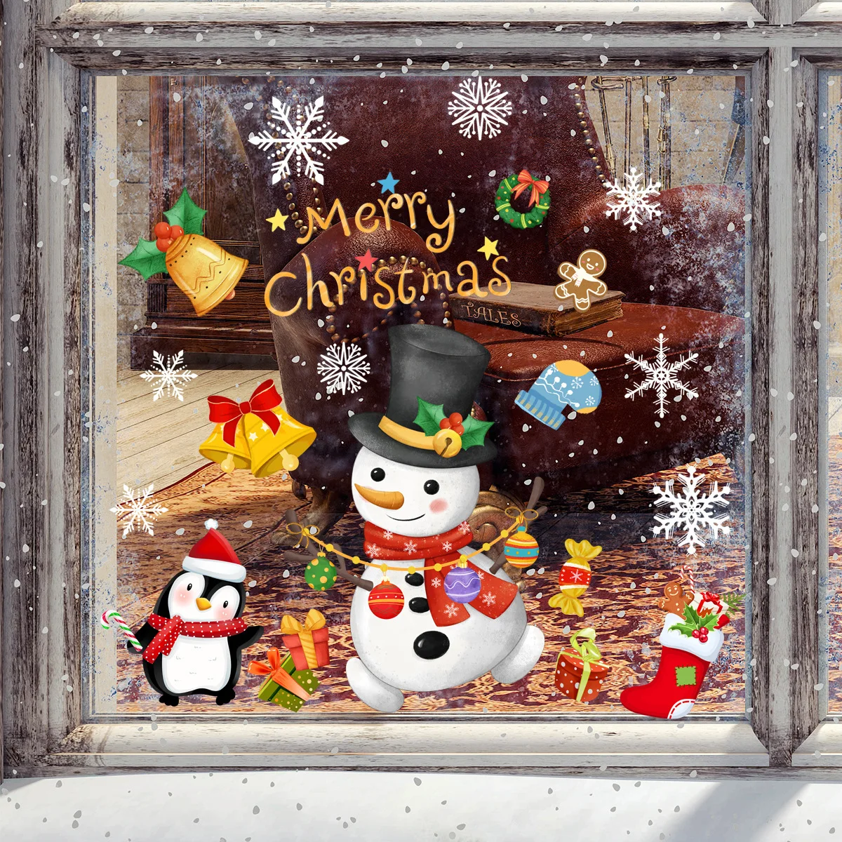Double-sided Vision Christmas Window Stickers Snowman Santa Claus Glass Static Sticker New Year Christmas Decorations