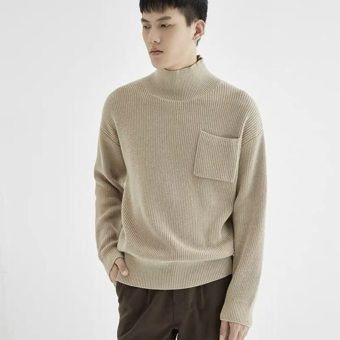 

Autumn and Winter Turtleneck Warm Fashion Solid Color Sweater Sweater Slim Pullover Men's Knitted Sweater Bottoming Knitwear D73